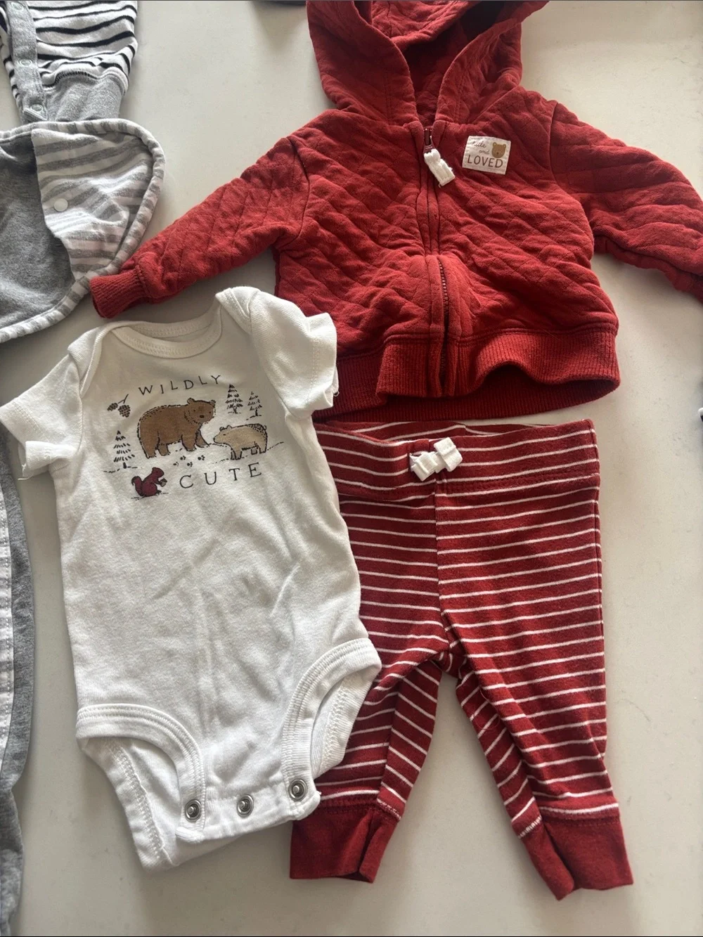 Carters Rust Quilted Hoodie and Stripe Pants Set and lots more newborn bundle